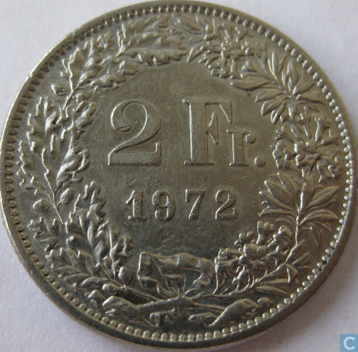 Suisse 2 francs 1972 Suisse  vos pièces sur LastDodo