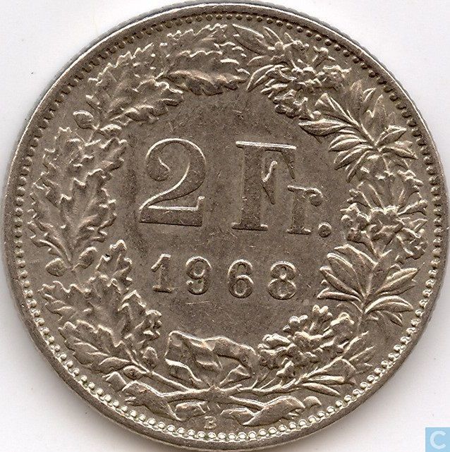 Switzerland 2 francs 1968 (B) Switzerland  coins  LastDodo