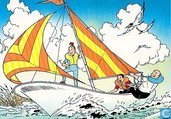 Suske en Wiske en Lambik op de zeilboot  