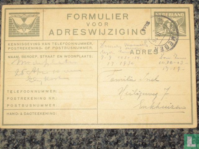 Bericht van adreswijziging 1944