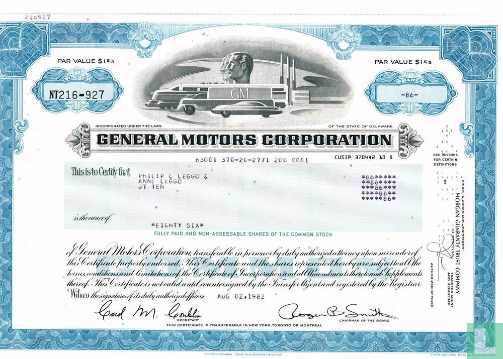 Automotive Stock Certificate Lundelius and Eccleston Motors Corporation 