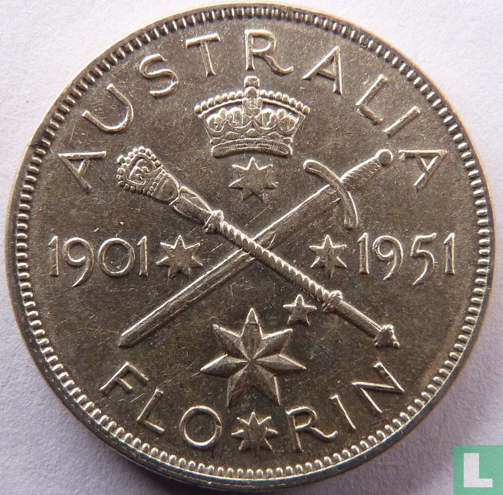 Australia 1 florin 1951 "50th anniversary of Federation"