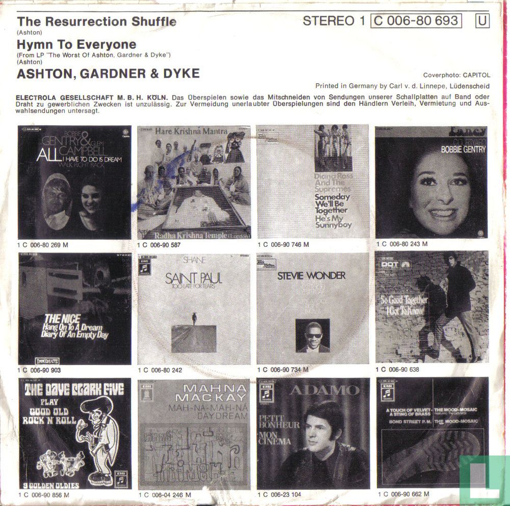 The resurrection shuffle Single 1C 006-80 693 (1971) - Ashton, Gardner ...