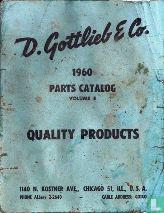 D.Gottlieb & Co. 1960 Parts Catalog volume E (1960) D.Gottlieb & Co