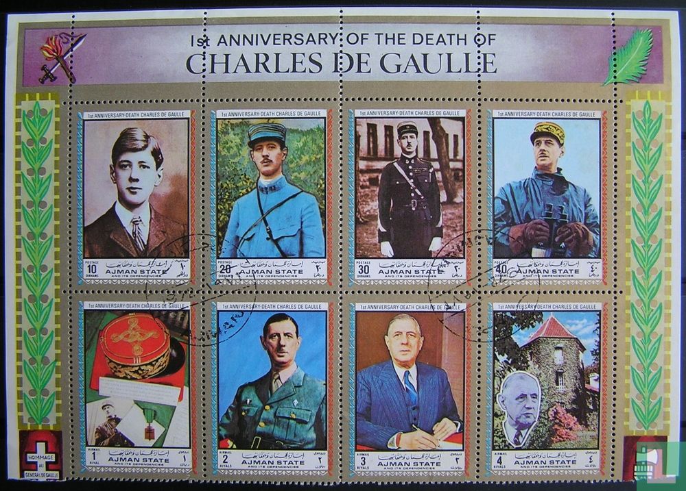 1er anniversaire de la mort de Charles de Gaulle (1972) - Ajman - LastDodo