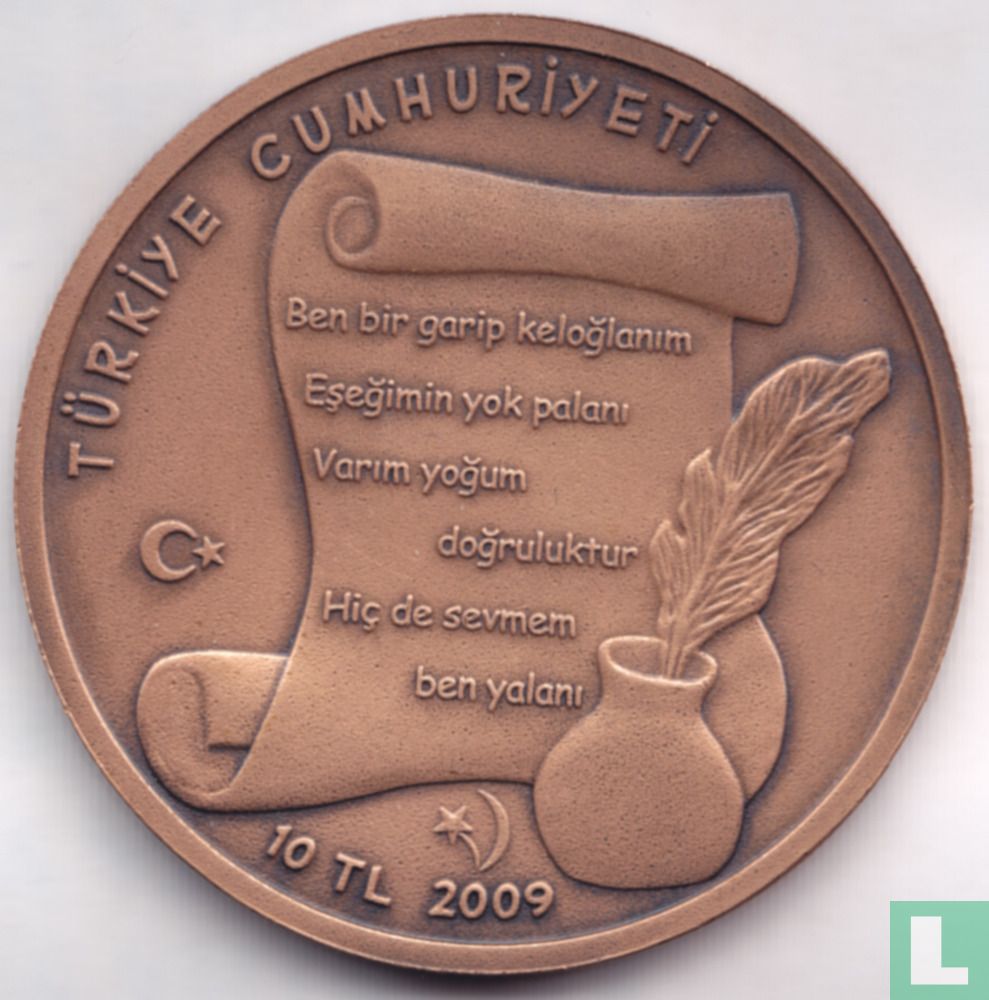 Turkey 10 türk lirasi 2009 (BRONZE - oxide) "Keloglan - Children`s Story Character"