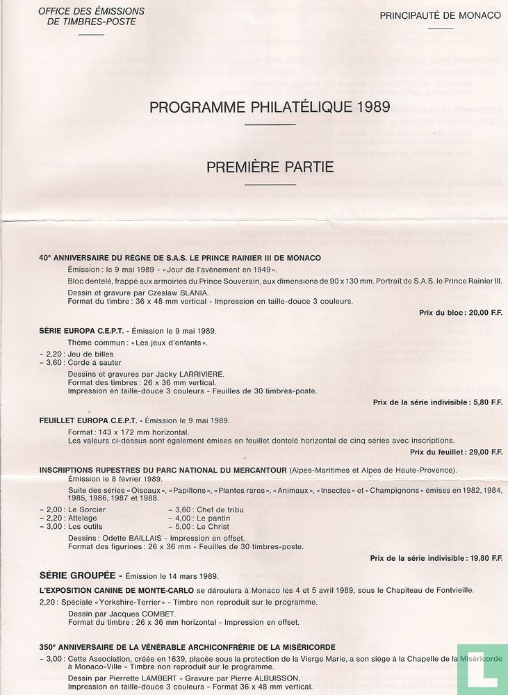 program philatelique 1989
