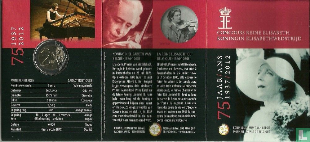 België 2 euro 2012 (folder) "75th anniversary of Queen Elisabeth Music