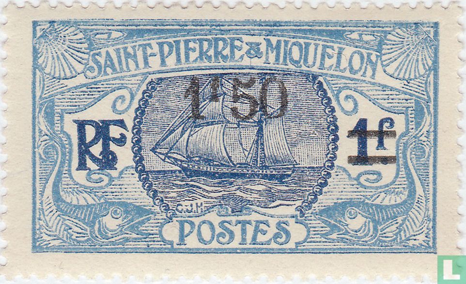 Sailing ship, surcharged