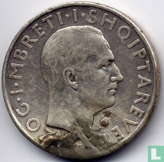 Albania 1 frang ar 1937 "25 years of independence"