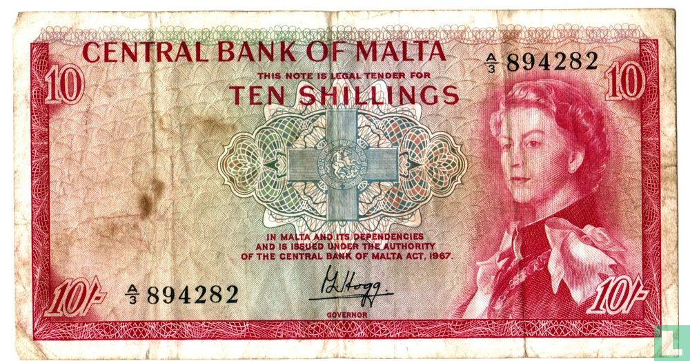 Malte 10 shilling de 1967