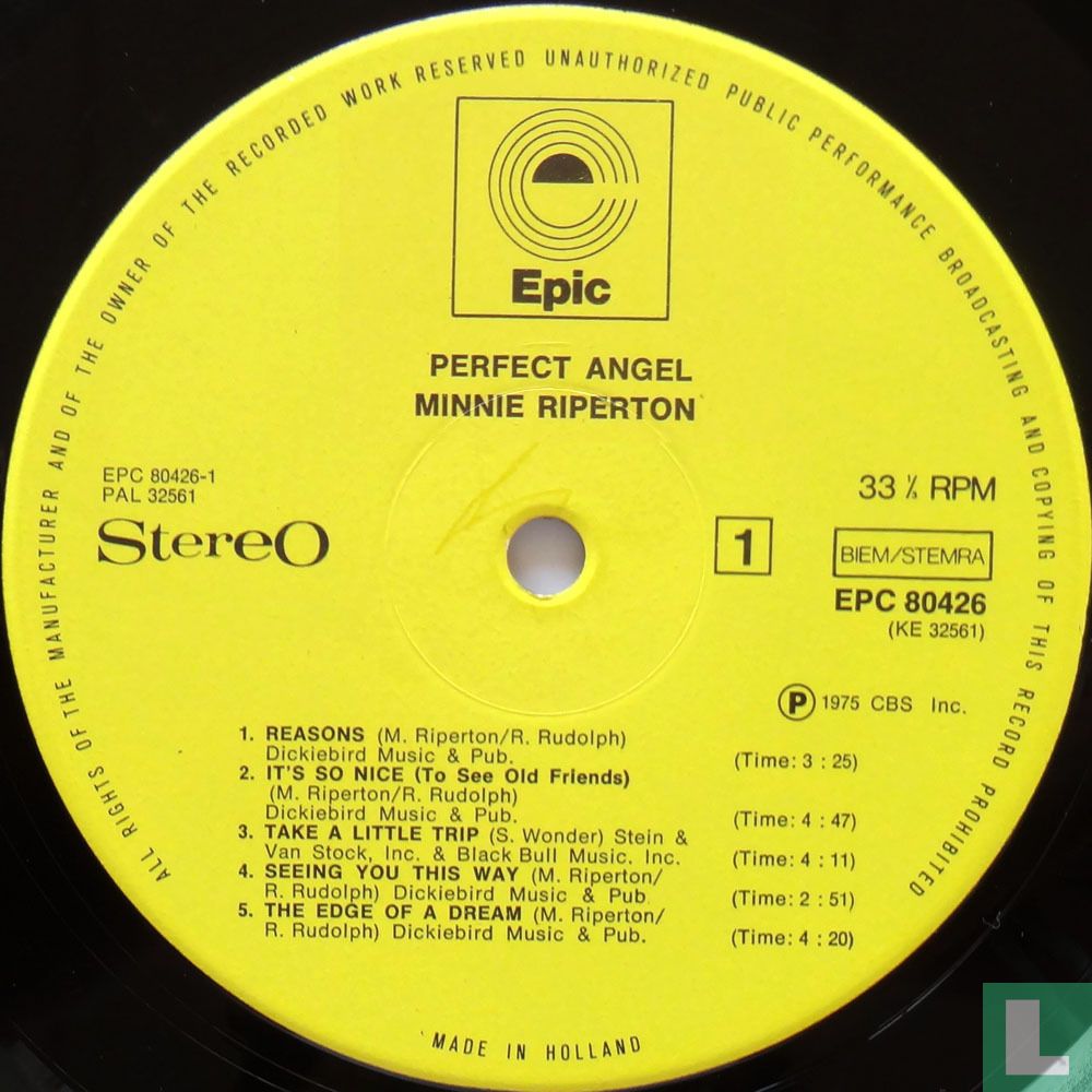 Perfect Angel LP: EPC 80426 (1974) Riperton, Minnie LastDodo
