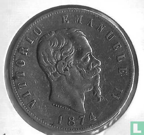 Italy 5 lira 1874 KM# 8.3 (1874) - Italy - LastDodo