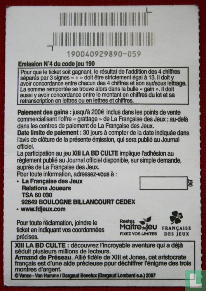 XIII - carte à gratter