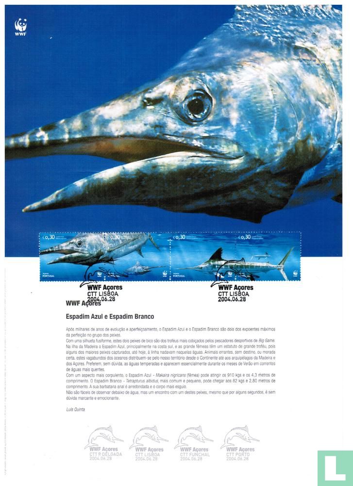 Blue and white swordfish