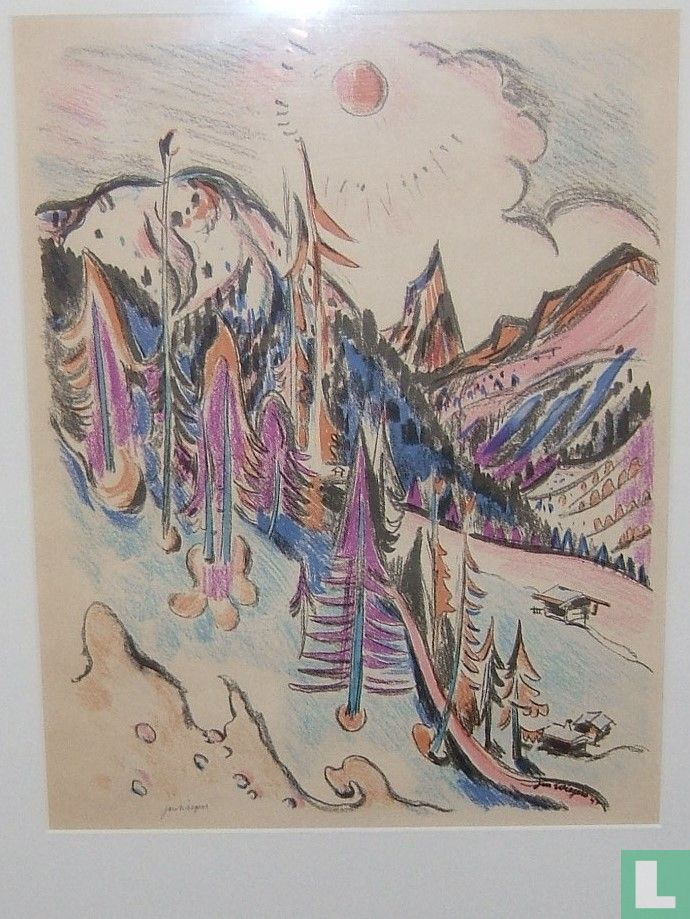 Berglandlandschap - kleurenlitho, uit de serie Schildersprenten, 1947