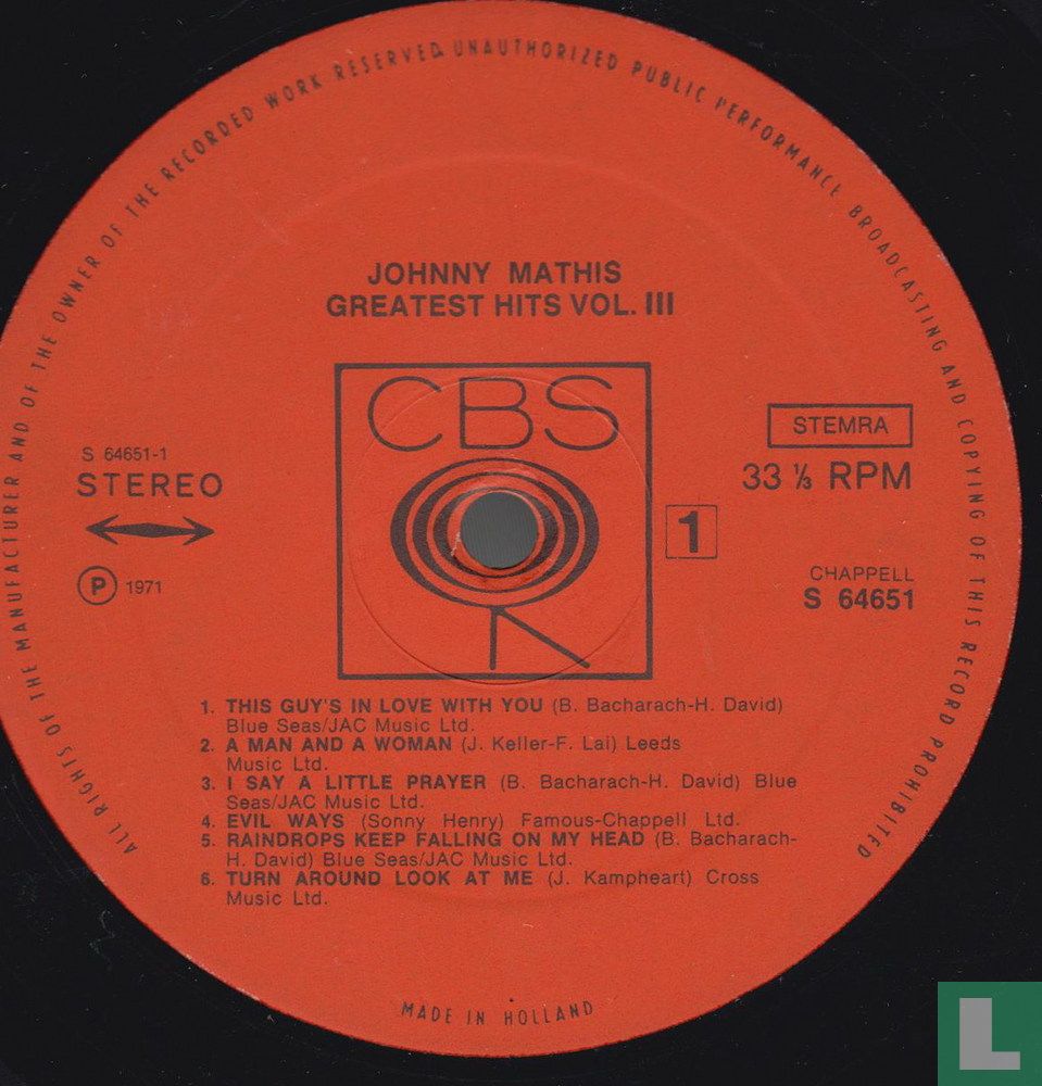 Johnny Mathis Greatest Hits #3
