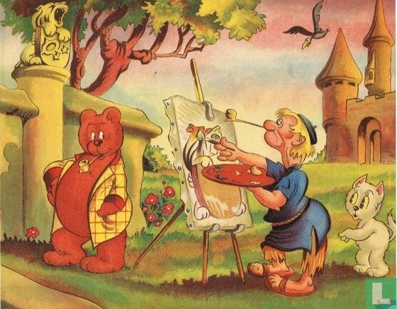 Prent Tom Poes blokkendoos - Tom Poes , Terpen Tijn en Heer Bommel in de kasteeltuin