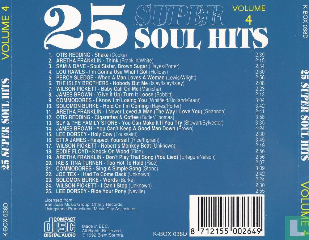 25 Super Soul Hits Volume 4 CD K-BOX 038D (1992) - Various artists