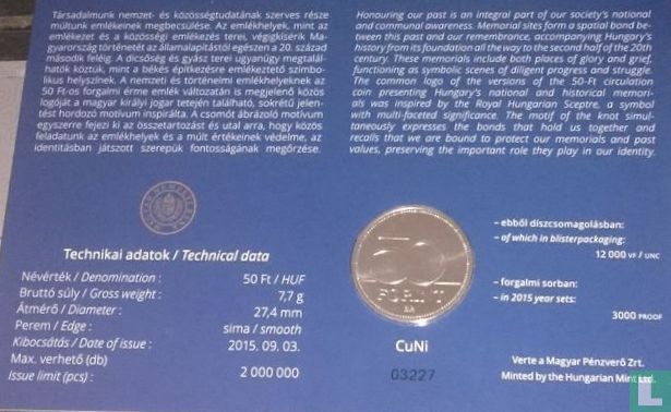 Hungary 50 forint 2015 (coincard) "Hungarian National and Historic Memorials"