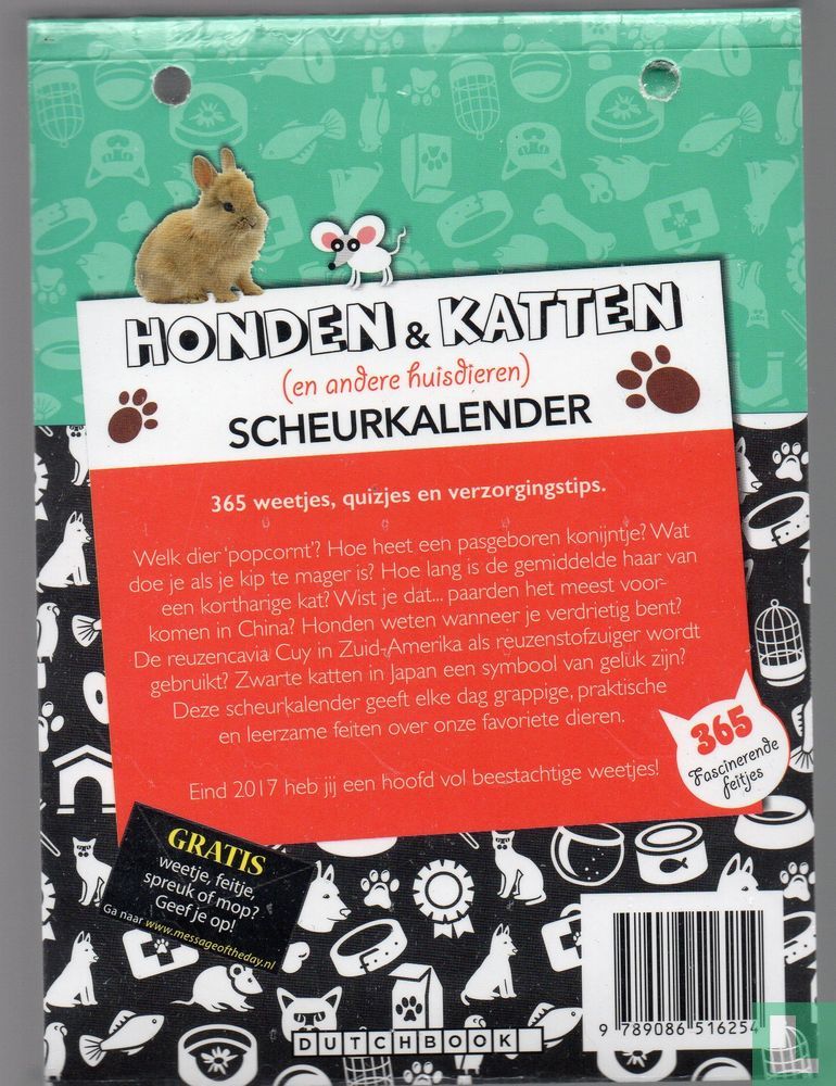 tiener Levendig kan zijn Honden & Katten (en andere huisdieren) Scheurkalender 2017 (2016) -  Dutchbook - LastDodo