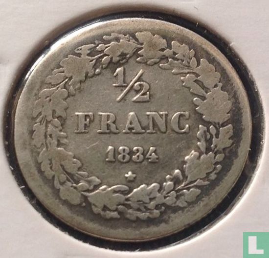 België ½ franc 1834 (gewone horizontale streep van 4)