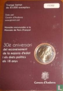 Andorra 2 Euro 2015 (Coincard) "30-jähriges Jubiläum der Volljährigkeit mit 18 Jahren"