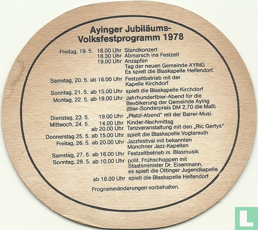 Jubiläums Volksfestprogramm