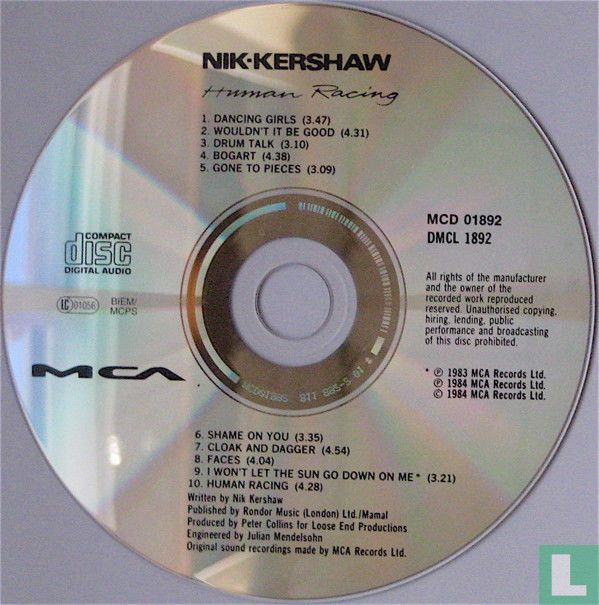 Human Racing CD 811 892-2 (1984) - Kershaw, Nik - LastDodo