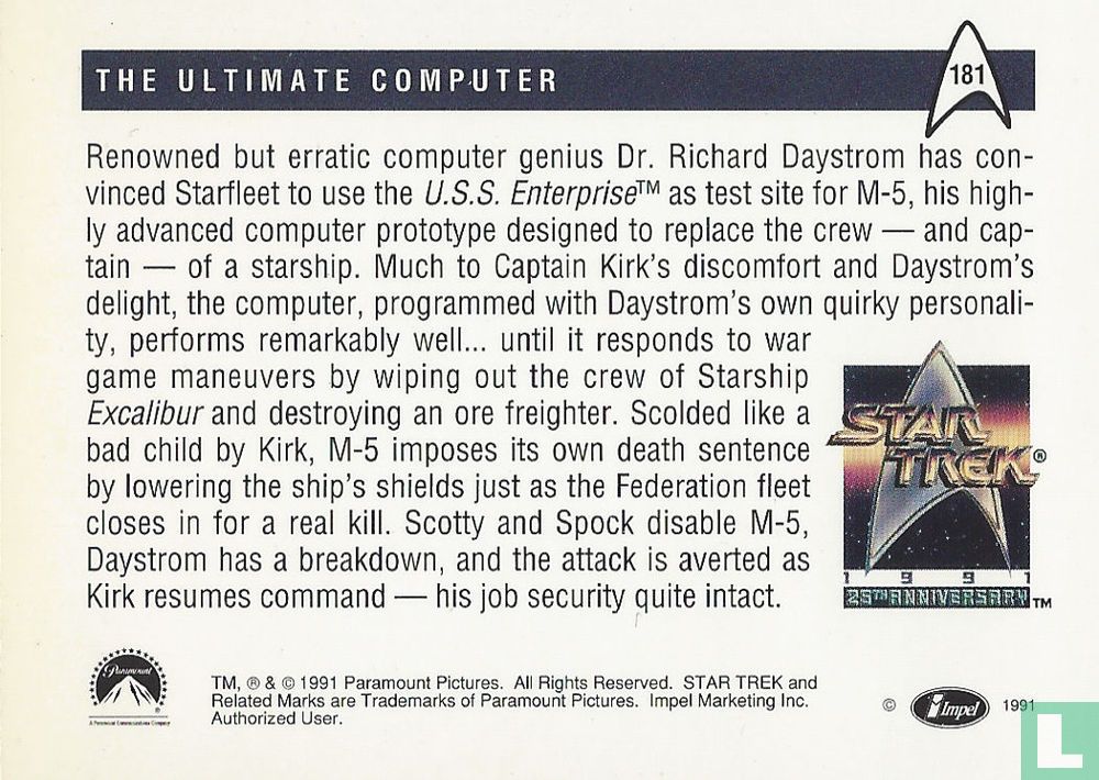 Unimate Computer The Ultimate Computer 181 (1991) - 25th Anniversary Series I - LastDodo