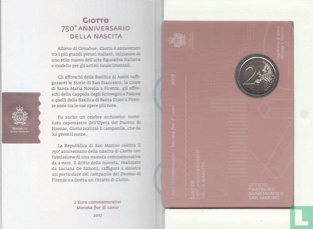 San Marino 2 euro 2017 (folder) "750th anniversary of the birth of Giotto di Bondone"