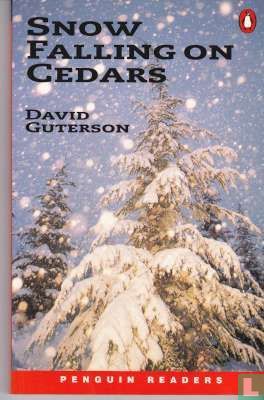 Snow falling on cedars