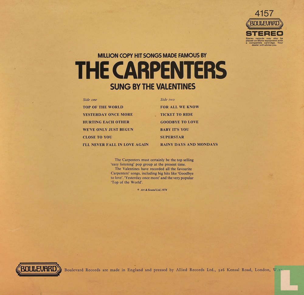 Million-Copy Hit Songs Made Famous By The Carpenters