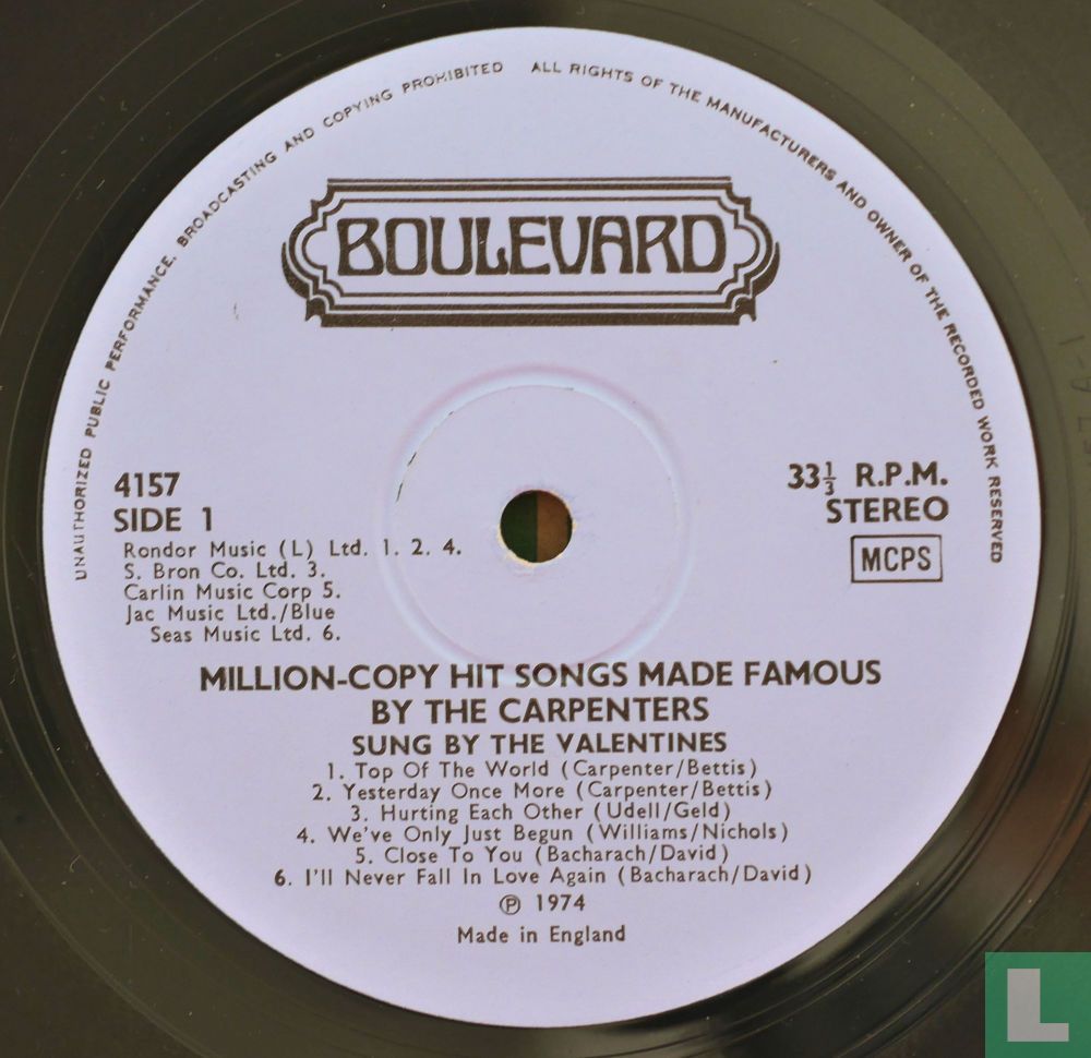 Million-Copy Hit Songs Made Famous By The Carpenters