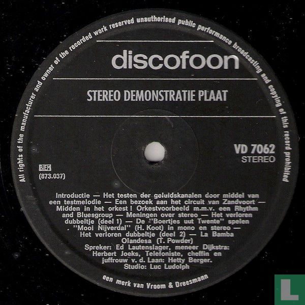 Stereo demonstratieplaat