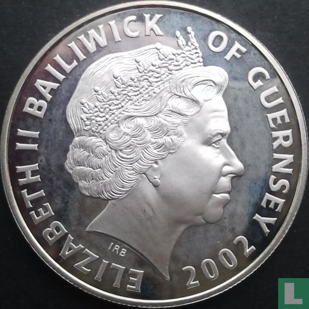 Guernsey 5 pounds 2002 (PROOF - silver) "Death of the Queen Mother"
