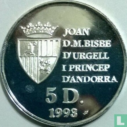 Andorra 5 diners 1993 (PROOF) "1994 Winter Olympics in Lillehammer"