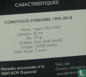 Andorra 5 euro 2018 (PROOF) "25ste verjaardag van de Grondwet van Andorra"