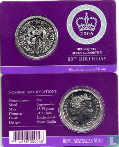 Australië 50 cents 2006 "80th birthday of Queen Elizabeth II"
