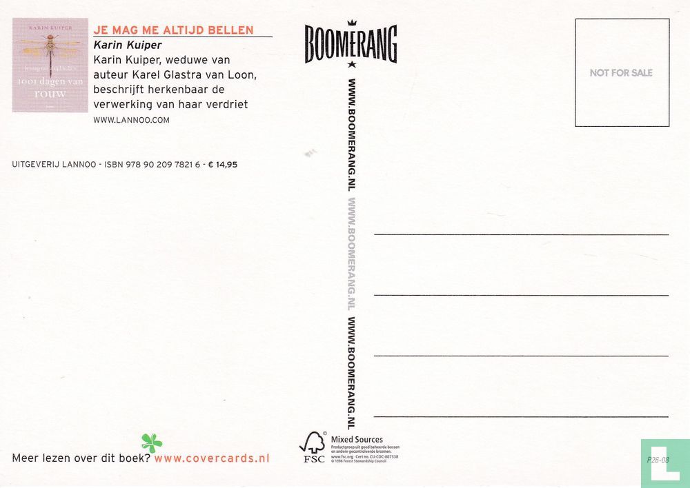 B080552 - Covercards: Karin Kuiper - Je Mag Me Altijd Bellen"
