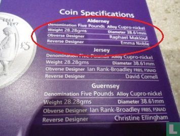 Alderney 5 pounds 2002 "5th anniversary Death of Princess Diana"