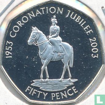 Alderney 50 pence 2003 (PROOF) "50th anniversary Coronation of Queen Elizabeth II - Queen Elizabeth II on horseback"