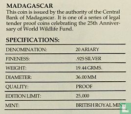 Madagascar 20 ariary 1988 (PROOF) "25th anniversary World Wildlife Fund"