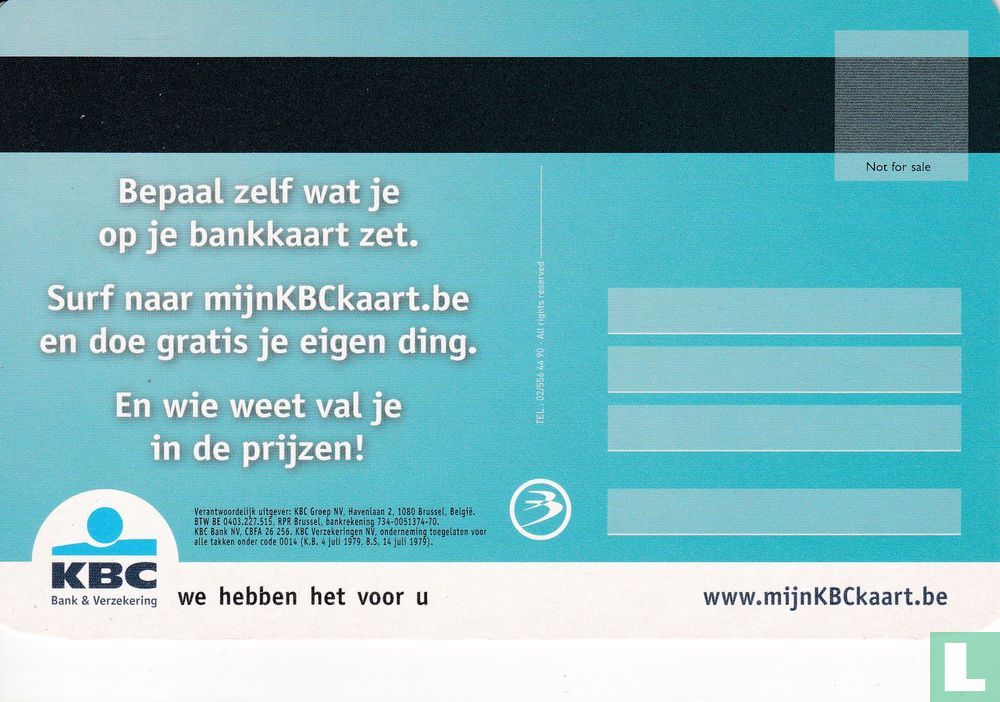 3654 KBC bankkaart (2006) Logo TEL.02/556 44 90 All rights