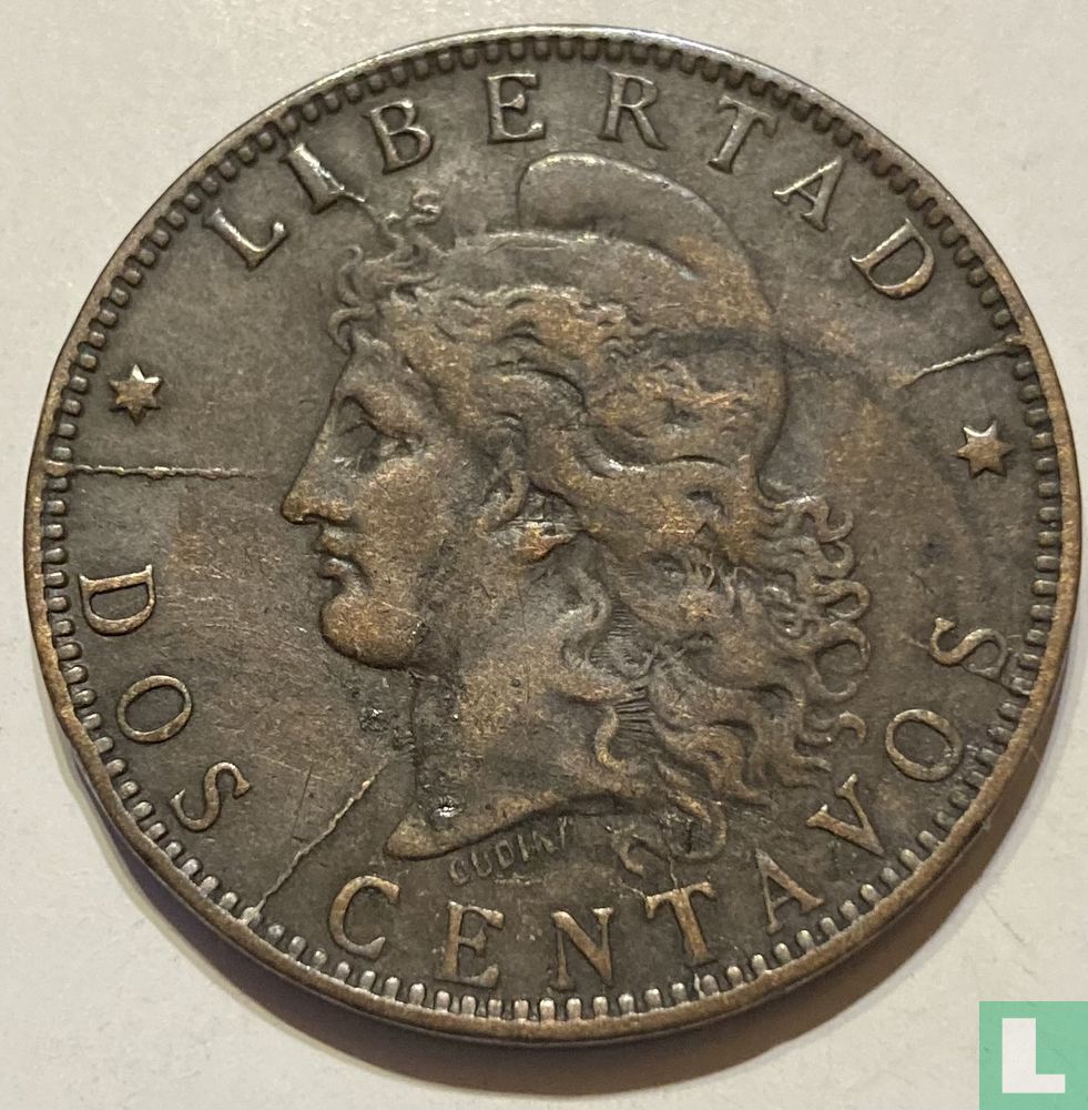 Argentina 2 centavos 1892 (misstrike)
