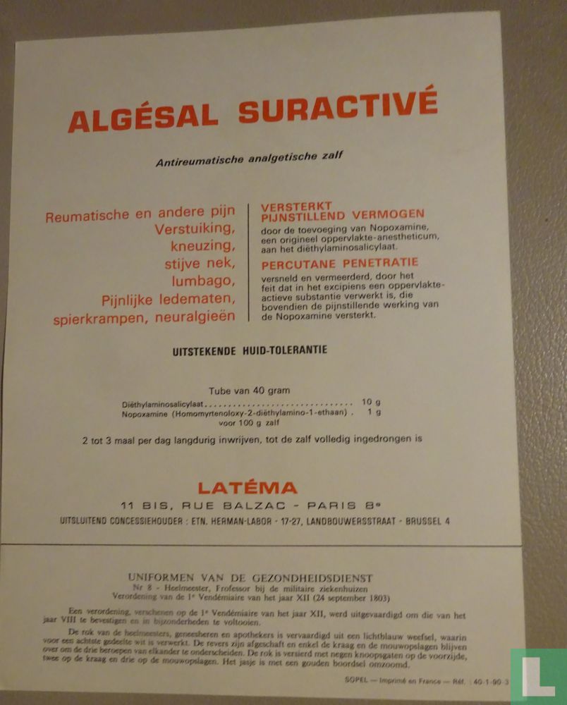 Uniformen van de gezondheidsdienst nr 8 Heelmeester, professor bij de militaire ziekenhuizen