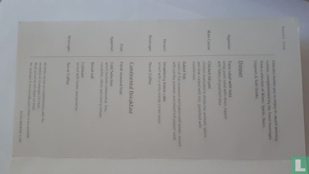 Menu air Émirates