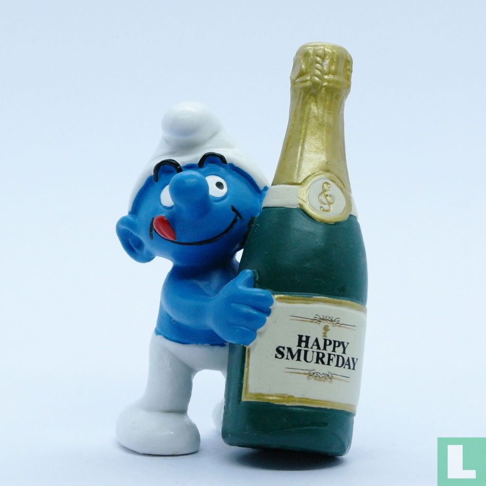 Les Figurine plastique Schtroumpfs Schtroumpf avec une bouteille Happy Smurfda 
