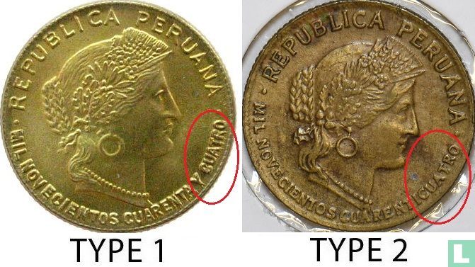 Peru 5 centavo 1944 (type 1)