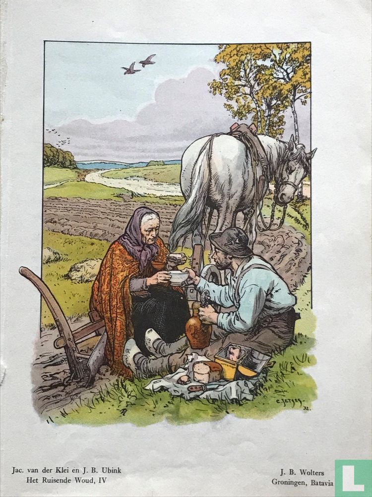 Schaft op het land met ploeg en paard.